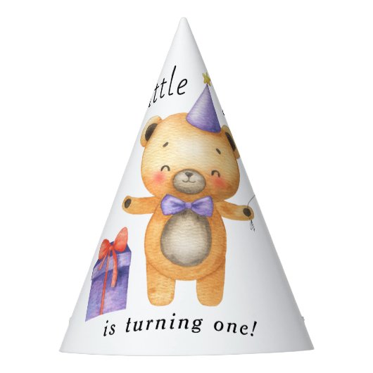 私たちの小さな熊の1歳の誕生日 パーティーハット (正面)