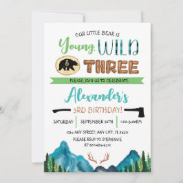 私たちの小さな熊は若く、ワイルドで3歳の誕生日 招待状