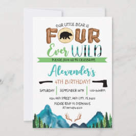 私たちの小さな熊は４歳 Forever Wild 誕生日 招待状