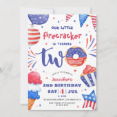 私たちの小さな爆竹の子ども7月2日の誕生日 招待状 (正面)
