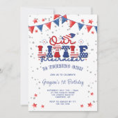 私たちの小さな爆竹の最初の誕生日 招待状 (正面)