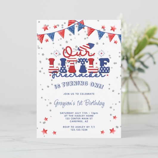 私たちの小さな爆竹の最初の誕生日 招待状 (スタンド正面)