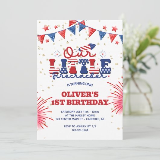 私たちの小さな爆竹の最初の誕生日 招待状 (スタンド正面)
