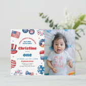 私たちの小さな爆竹の誕生日パーティーの写真 招待状 (スタンド正面)