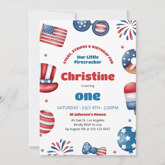 私たちの小さな爆竹の誕生日パーティー 招待状 (正面)