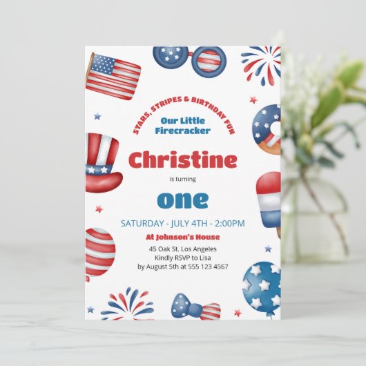 私たちの小さな爆竹の誕生日パーティー 招待状 (スタンド正面)