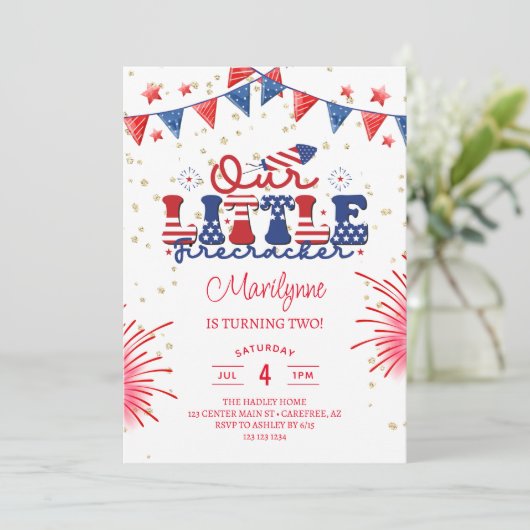 私たちの小さな爆竹の2番目の誕生日 招待状 (スタンド正面)