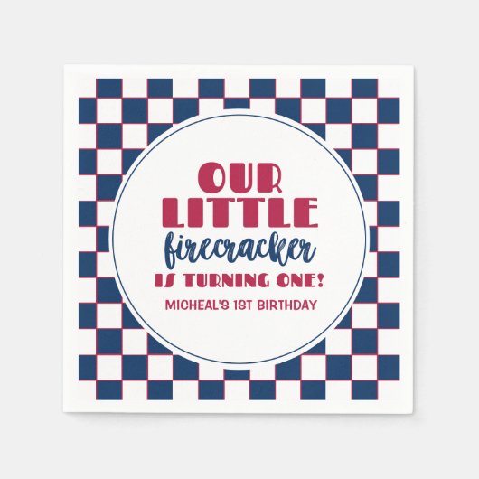 私たちの小さな爆竹は一つの誕生日を回している スタンダードカクテルナプキン (正面)