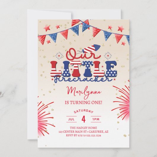 私たちの小さな爆竹クリーム1st誕生日パーティー 招待状 (正面)