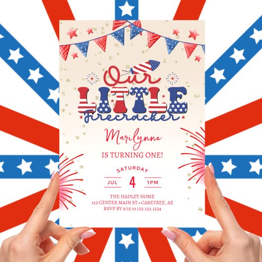 私たちの小さな爆竹クリーム1st誕生日パーティー 招待状