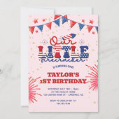 私たちの小さな爆竹ピンクの誕生日 招待状 (正面)