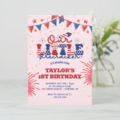 私たちの小さな爆竹ピンクの誕生日 招待状 (スタンド正面)