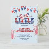 私たちの小さな爆竹ブルーの1番目の誕生日 招待状 (スタンド正面)