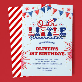 私たちの小さな爆竹ブルーの1番目の誕生日 招待状