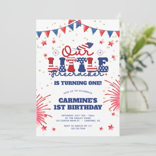 私たちの小さな爆竹ボーイズ1st誕生日 招待状 (スタンド正面)