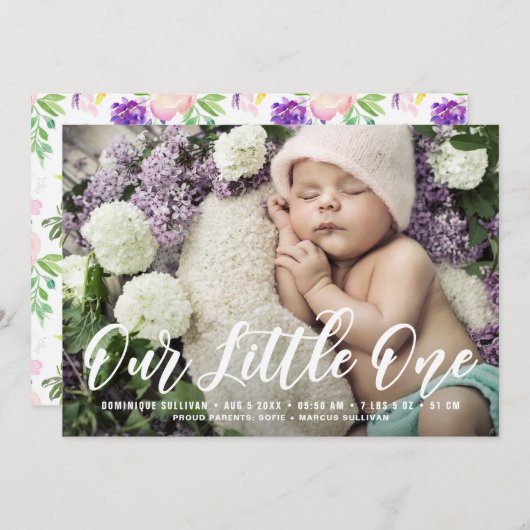 私たちの小さな片手に出生発表を書いた 案内状 (正面/裏面)