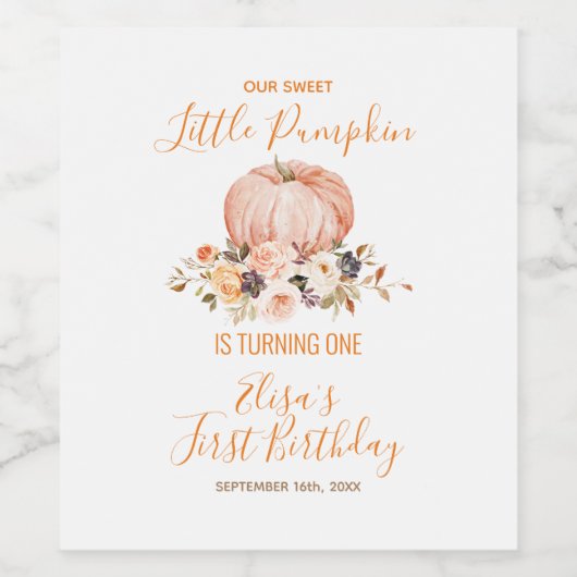 私たちの小さな甘いカボチャ1st誕生日フローラ ワインラベル (シングルラベル)