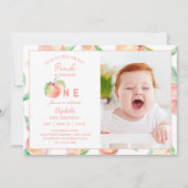 私たちの小さな甘い桃は1つの誕生日ベビー写真 招待状 (正面)