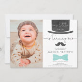 私たちの小さな男のターコイズアクア1st誕生日の写真 招待状 (正面)