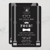 私たちの小さな男ヒップスターのサスペンダーズ誕生日パーティー 招待状 (正面/裏面)