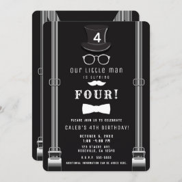 私たちの小さな男ヒップスターのサスペンダーズ誕生日パーティー 招待状