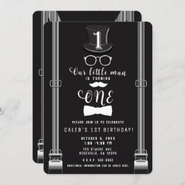 私たちの小さな男ヒップスターのサスペンダーズ1st誕生日ワン 招待状