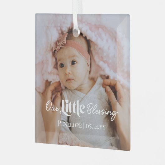 私たちの小さな祝福 新生児ベイビー写真記念品 ガラスオーナメント (正面左)