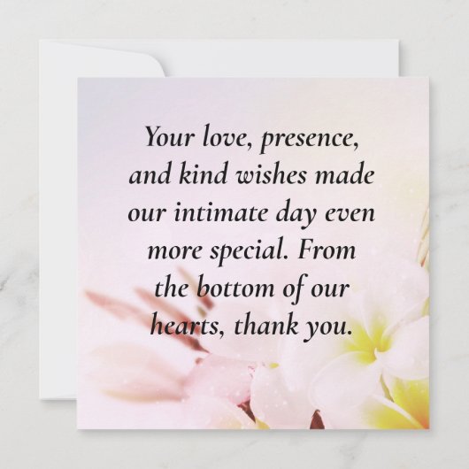 私たちの小さな結婚式からの感謝 - 花の優雅さ サンキューカード (裏面)