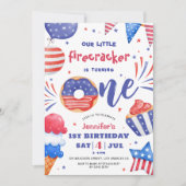 私たちの小さな花火 4th July 1歳の誕生日 招待状 (正面)