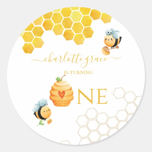 私たちの小さな蜂蜜は一つの蜂誕生日を回している ラウンドシール (正面)