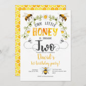 私たちの小さな蜂蜜、のまわりに、ビー2歳の誕生日 招待状 (正面/裏面)