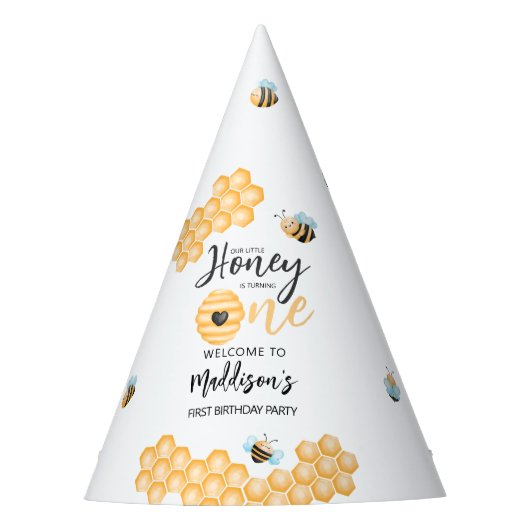 私たちの小さな蜂蜜 |最初の誕生日へようこそ パーティーハット (正面)