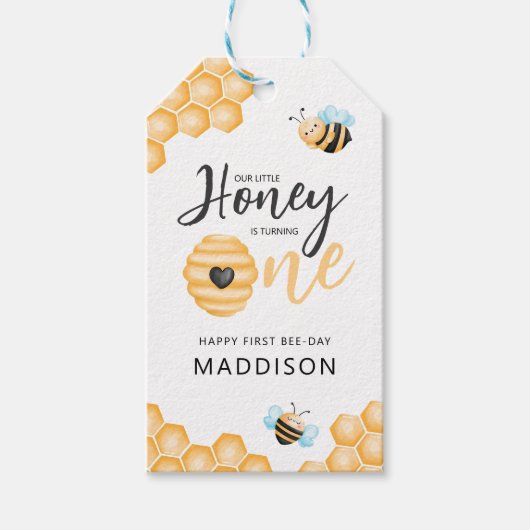 私たちの小さな蜂蜜 |最初の誕生日写真 ギフトタグ (正面)