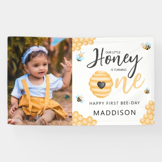私たちの小さな蜂蜜 |最初の誕生日写真 横断幕 (横)