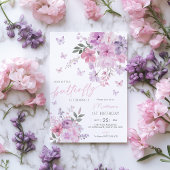 私たちの小さな蝶のフローラ紫の最初の誕生日 招待状
