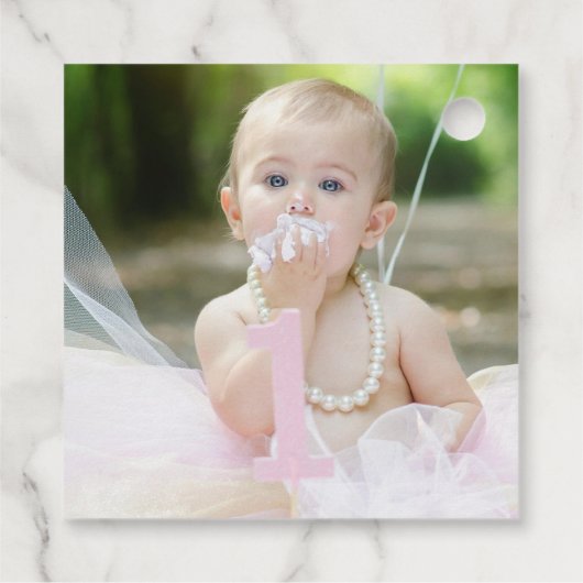 私たちの小さな蝶の写真の誕生日パーティー フェイバータグ (裏面)