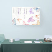 私たちの小さな蝶の女の子の最初の誕生日へようこそ 横断幕 (トレードショー)