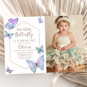 私たちの小さな蝶の女の子の誕生日写真 招待状