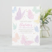 私たちの小さな蝶の女の子 パステル レインボー 誕生日 招待状 (スタンド正面)