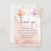 私たちの小さな蝶の水の色ピンク紫の金ゴールド サンキューカード (正面)
