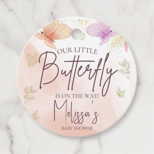 私たちの小さな蝶の水の色ピンク紫の金ゴールド フェイバータグ (正面)