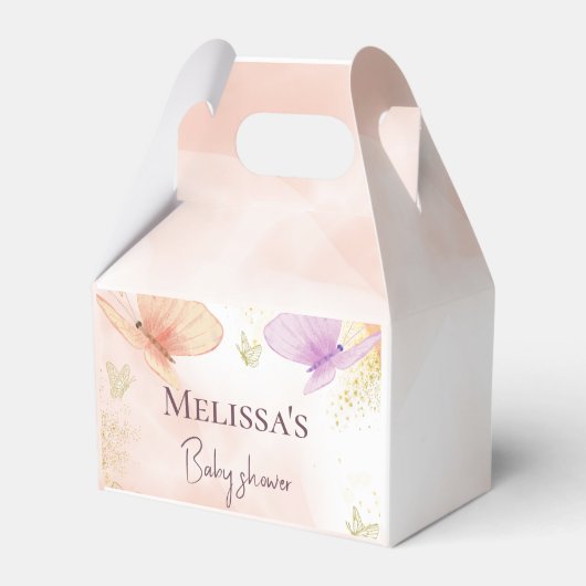 私たちの小さな蝶の水の色ピンク紫の金ゴールド フェイバーボックス (正面サイド)