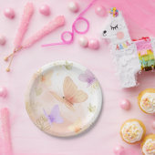 私たちの小さな蝶の水の色ピンク紫の金ゴールド ペーパープレート (パーティー)