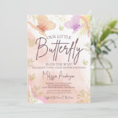 私たちの小さな蝶の水の色ピンク紫の金ゴールド 招待状 (スタンド正面)