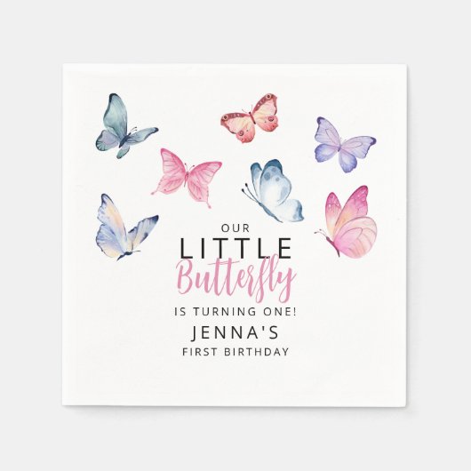 私たちの小さな蝶の誕生日パーティー スタンダードカクテルナプキン (正面)