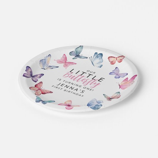 私たちの小さな蝶の誕生日パーティー ペーパープレート (アングル)