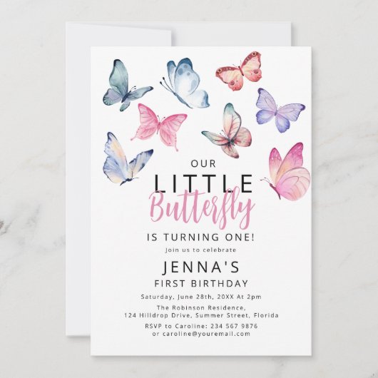 私たちの小さな蝶の誕生日パーティー 招待状 (正面)
