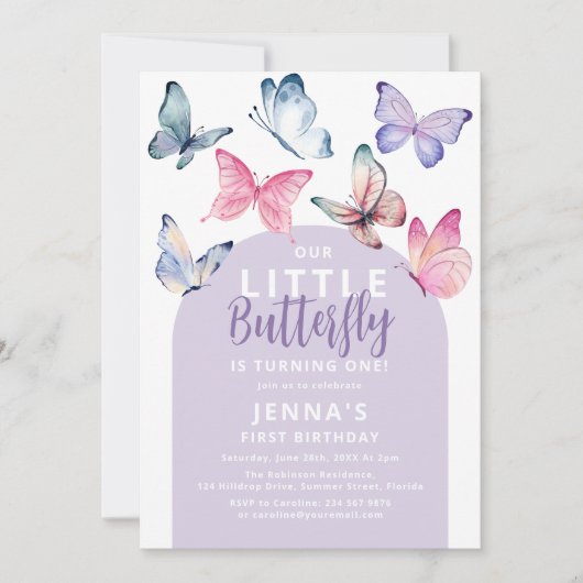 私たちの小さな蝶の誕生日パーティー 招待状 (正面)