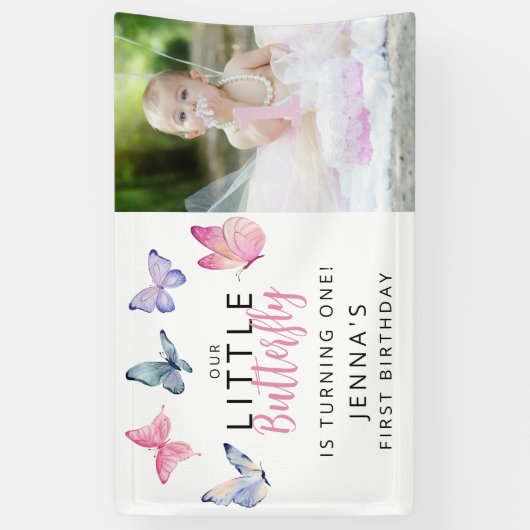 私たちの小さな蝶の誕生日パーティー 横断幕 (縦)