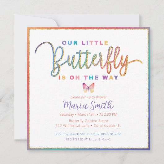 私たちの小さな蝶の赤ちゃんシャワー招待状 招待状 (正面)